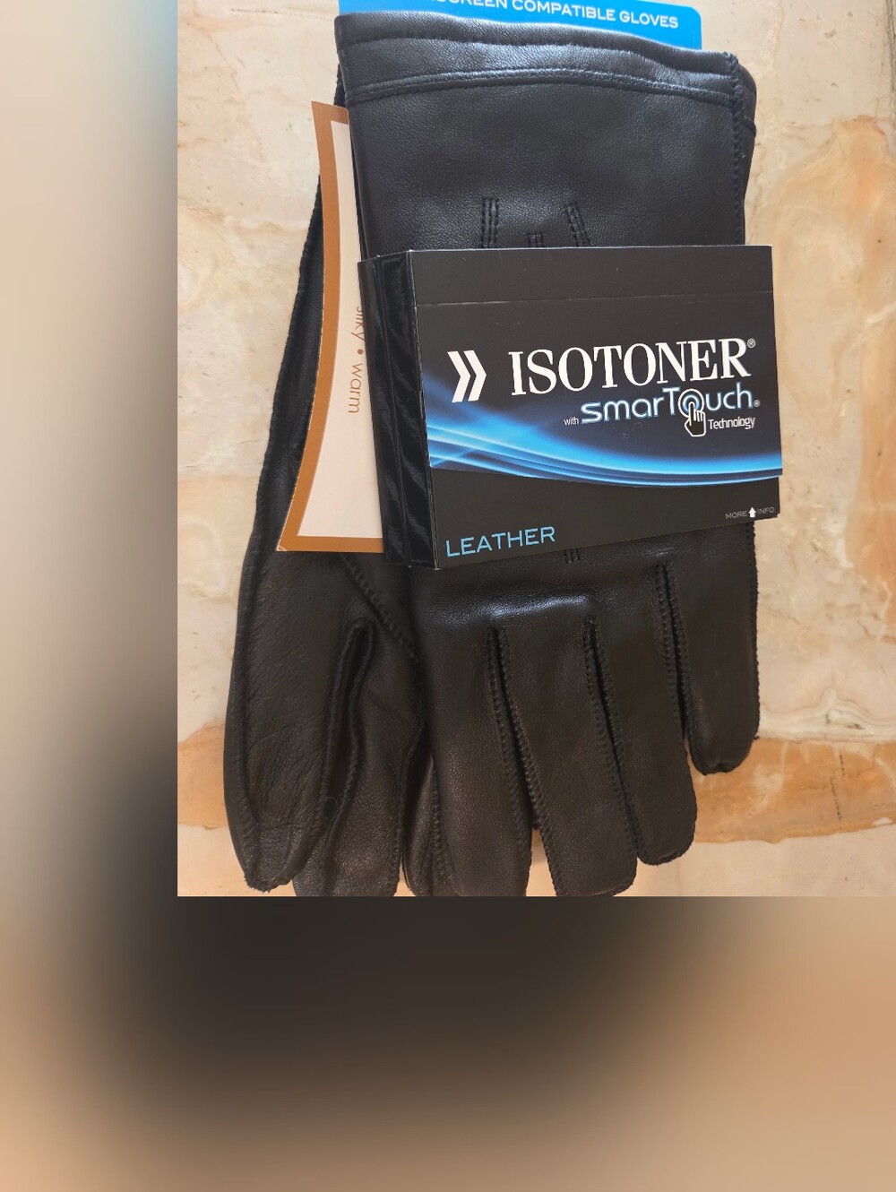 isotoner Men's Black Leather SmartTouch Gloves Size L